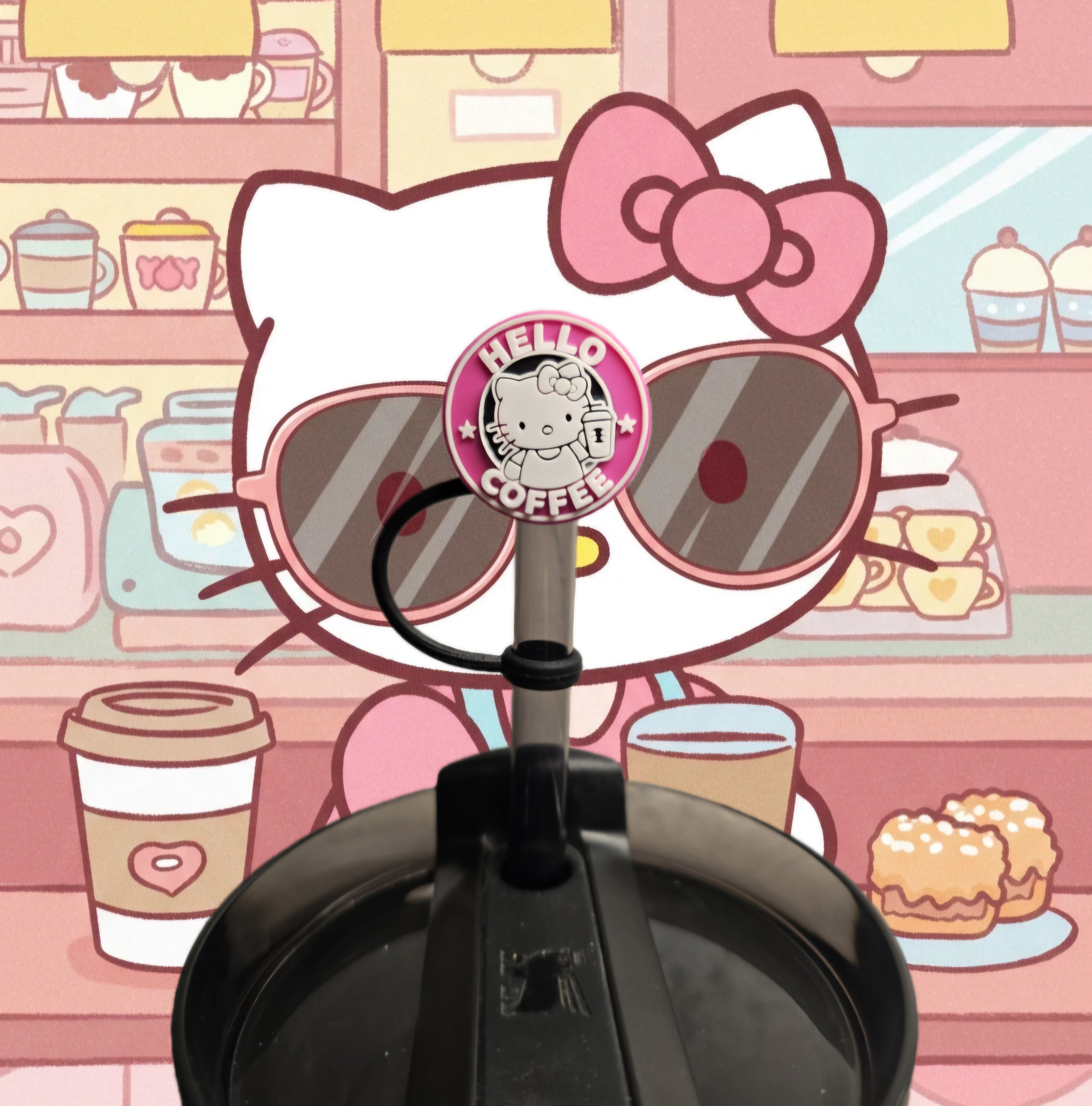Hello Kitty Coffee Kawaii Straw Topper. 10mm Straw Opening.