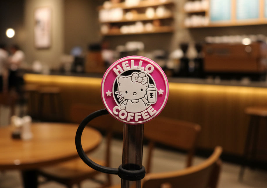 Hello Kitty Coffee Kawaii Straw Topper. 10mm Straw Opening.