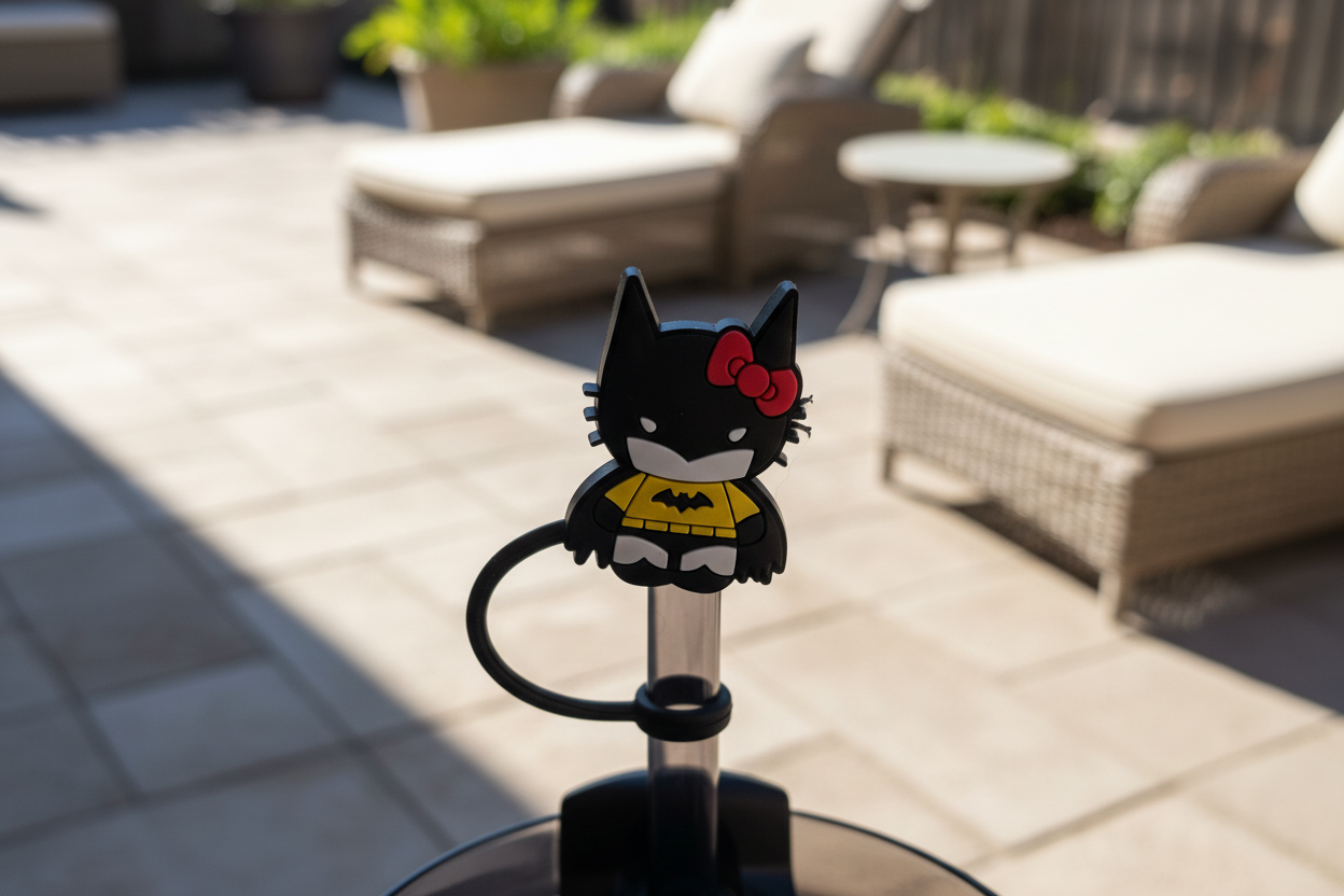 Hello Kitty Batman Straw Topper. 10mm Straw Opening.