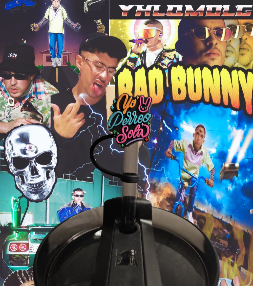 Bad Bunny Straw Toppers. 10mm Straw Opening. 2 Pack.