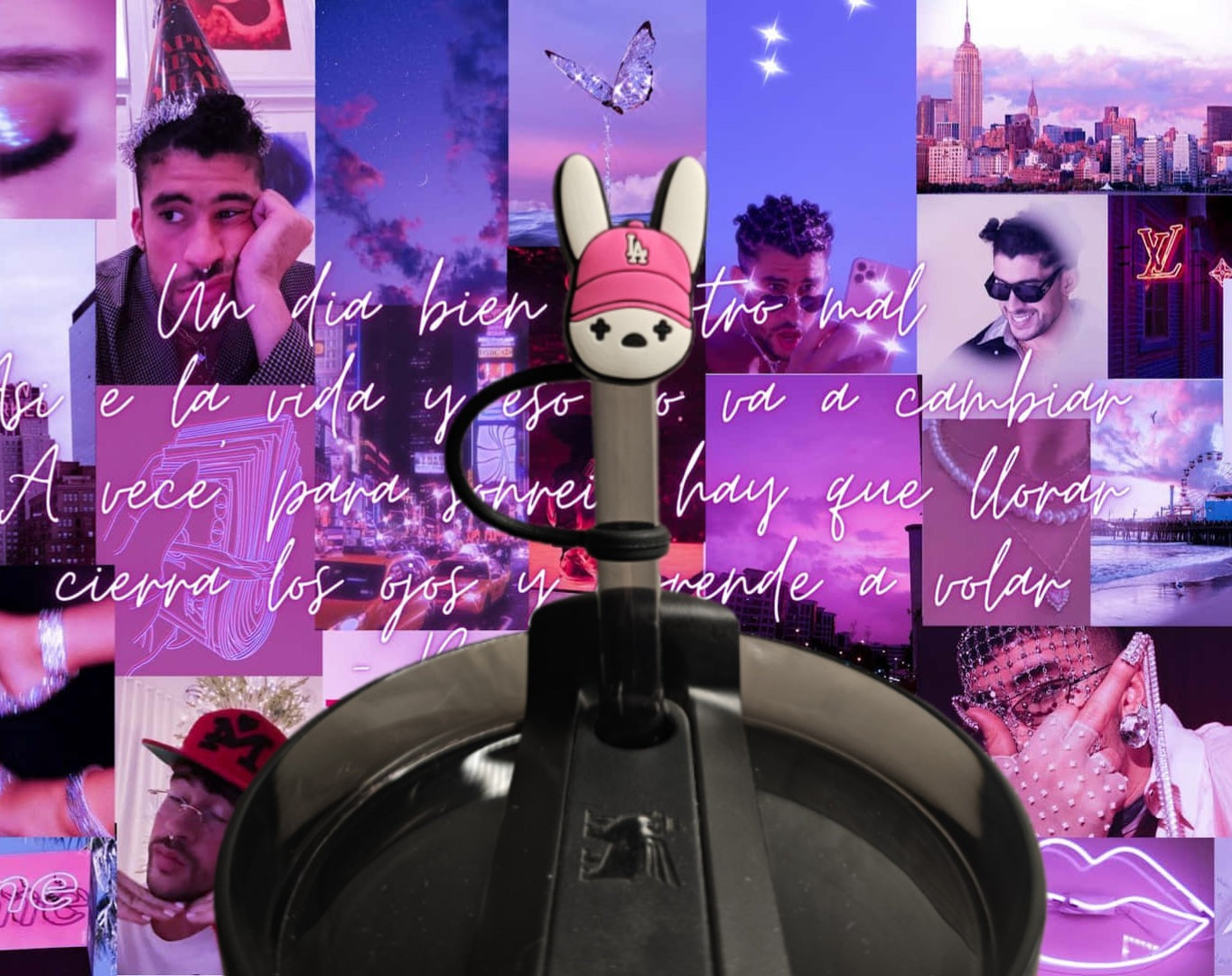 Bad Bunny Straw Toppers. 10mm Straw Opening. 2 Pack.