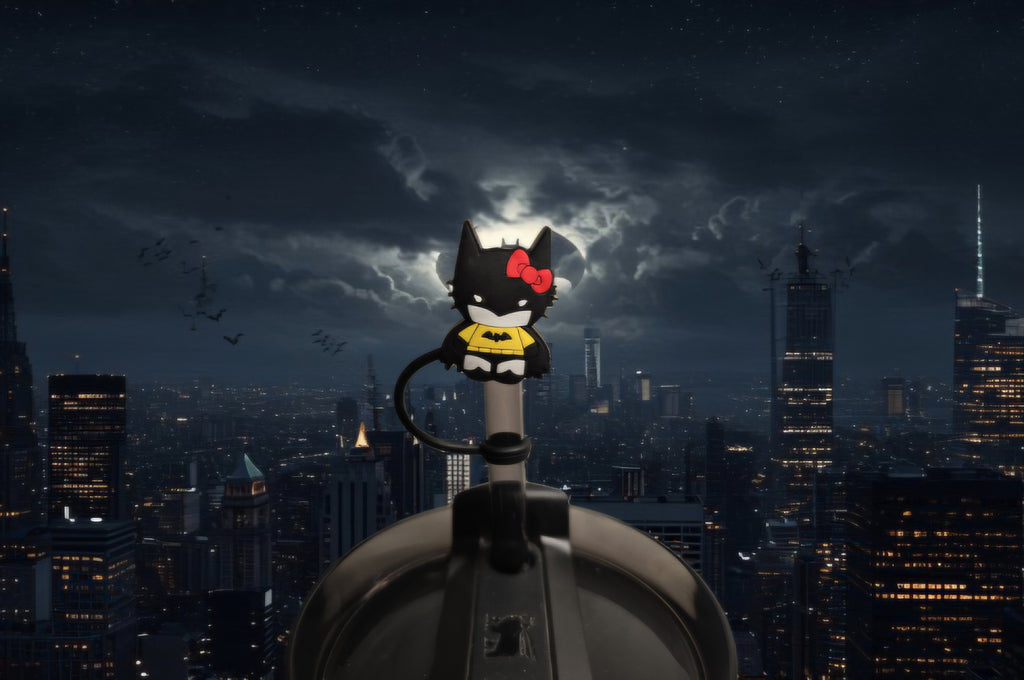 Hello Kitty Batman Straw Topper. 10mm Straw Opening.