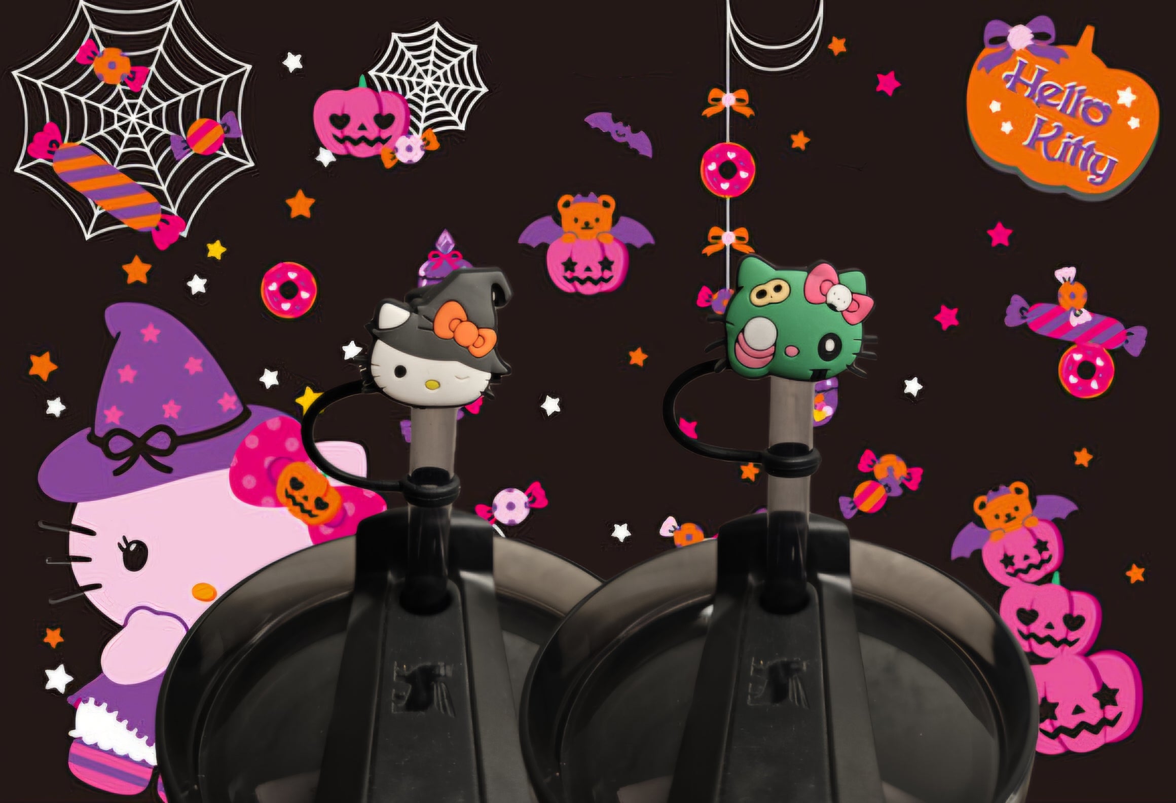 Hello Kitty Spooky Straw Toppers. 10mm Straw Opening. 2 Pack.