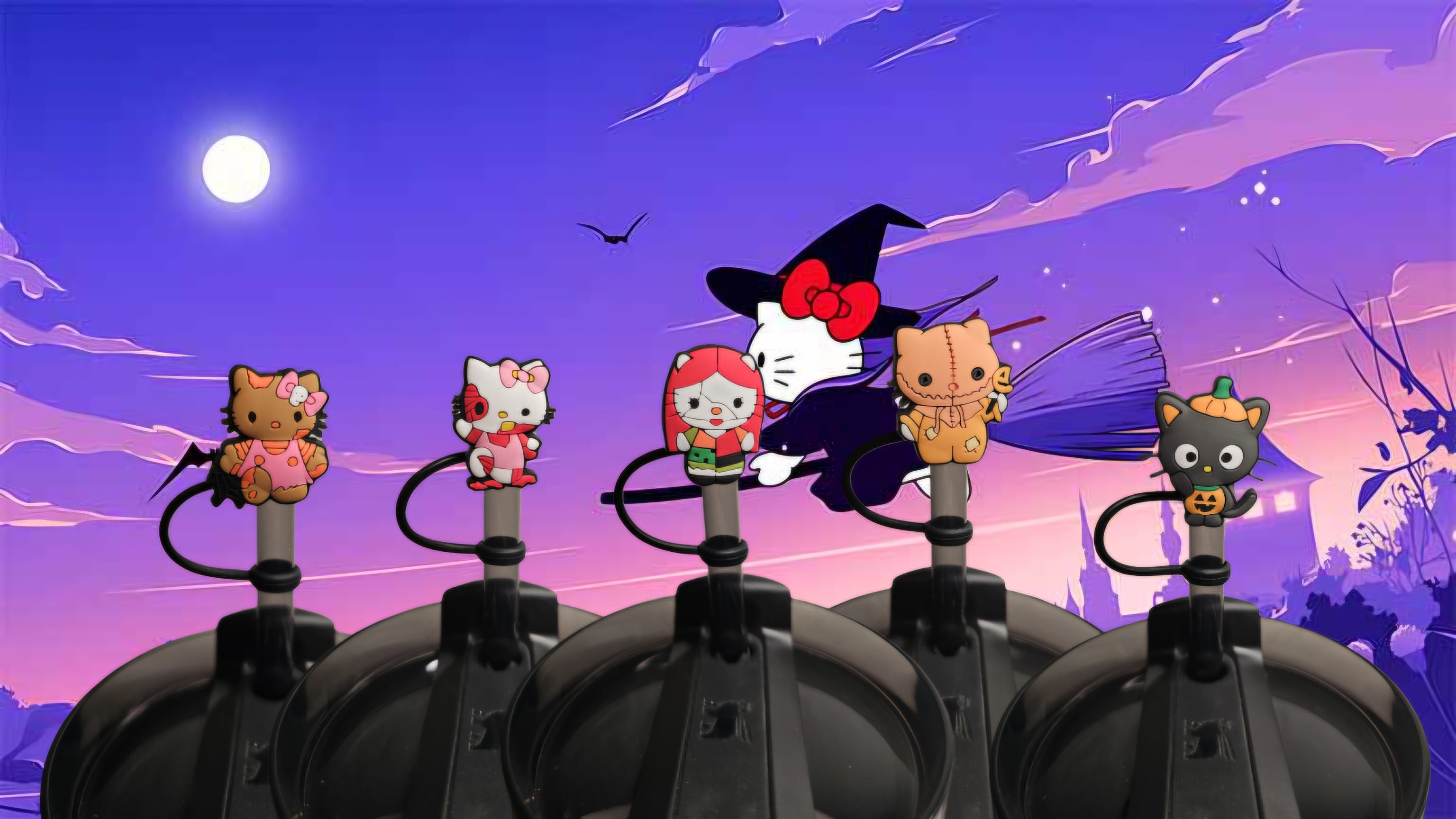 Hello Kitty Straw Toppers. 10mm Straw Opening. 5 Pack.