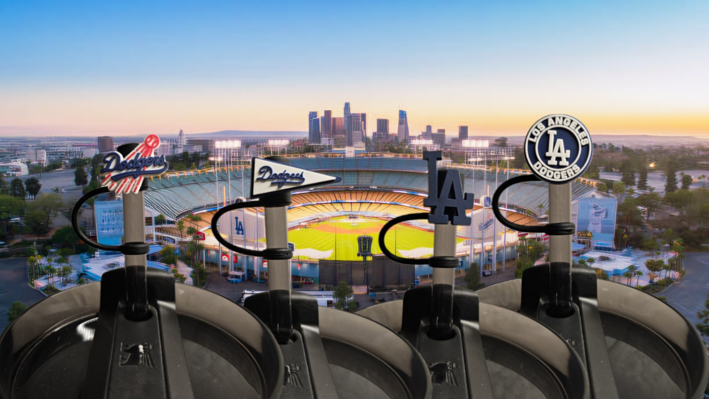 Los Angeles Dodgers Straw Toppers. 10mm Straw Opening. 4 Pack.