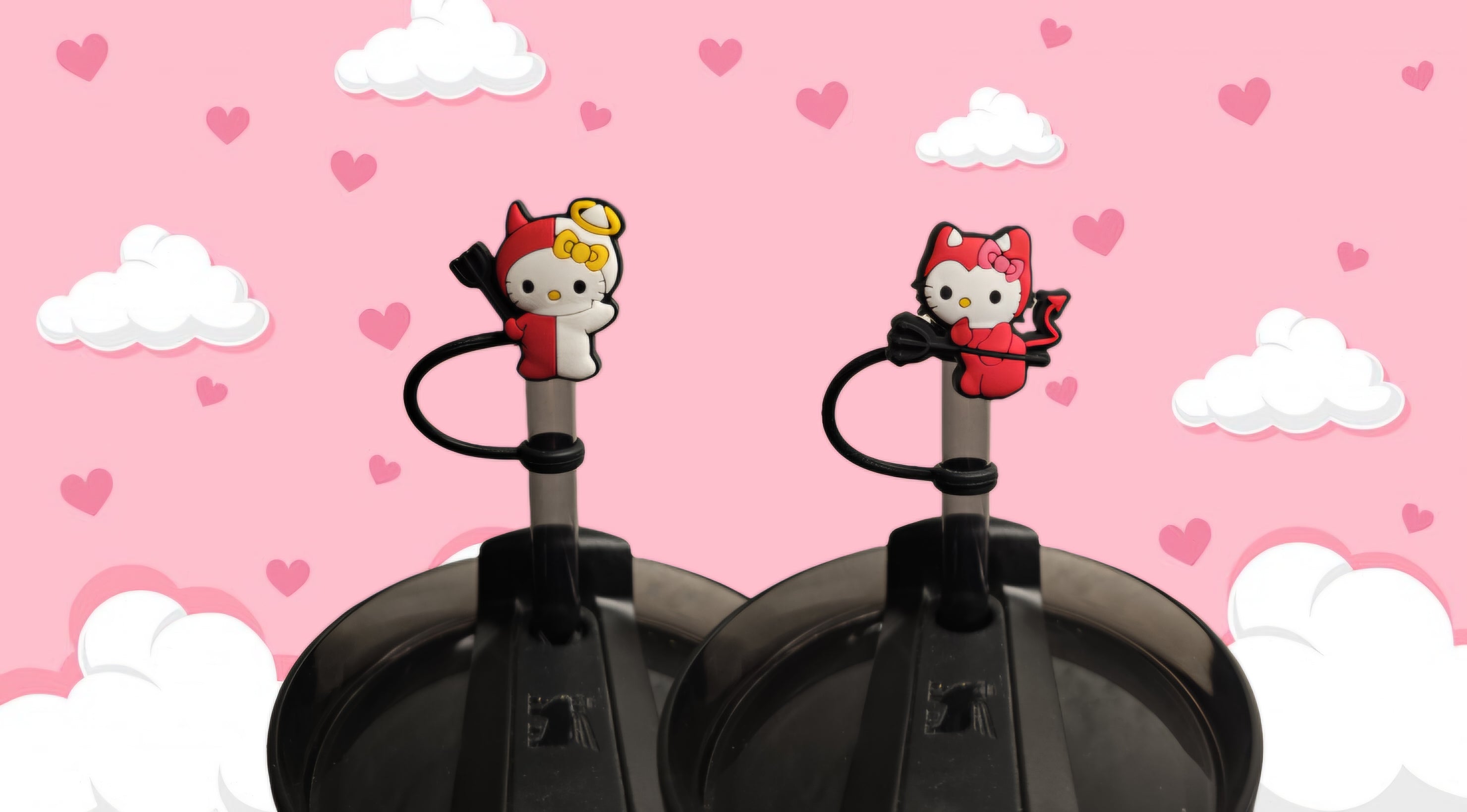 Hello Kitty Nice And Naughty Straw Toppers. 10mm Straw Opening. 2 Pack.
